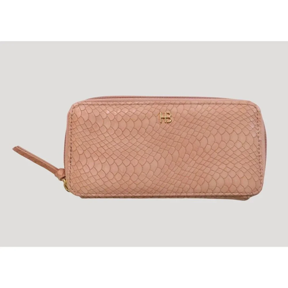 Hudson & Bleecker Wallet Pink Faux Snakeskin Zip Around 7.5"x3.5"x1" - Picture 1 of 6